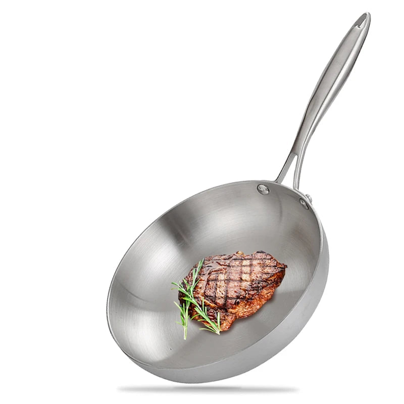 Frying Pan 26cm Stainless Steel Flat Bottom Uncoated Cookware Anti-Scald Handle