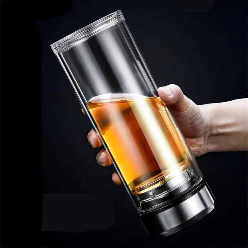 Glass Tea Bottle 1000mL Double Wall Infuser Portable Drinking Cup with Stainless Steel Lid