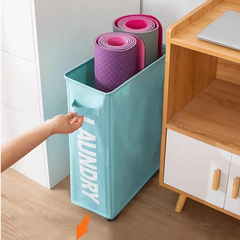 Large Capacity Rolling Laundry Basket Foldable Storage Bag – Blue