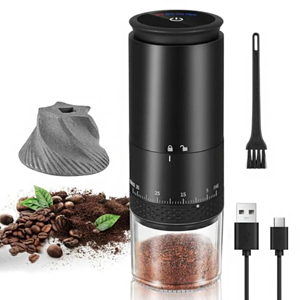 Coffee Mill Electric Portable 1500mAh USB Rechargeable Adjustable Ceramic Burr – White