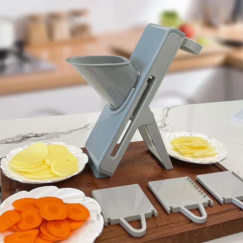 Vegetable Slicer 29cm Multi Function Food Cutter with Stainless Steel Blades Container - Grey