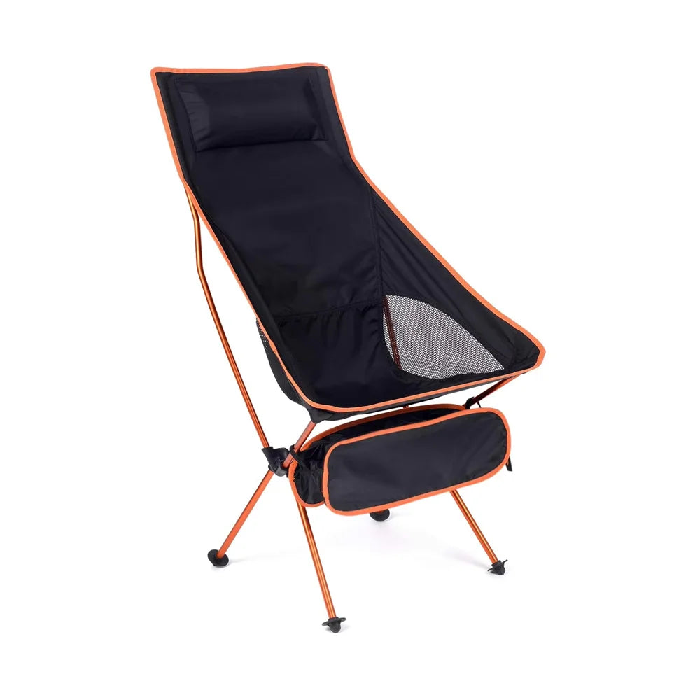 Folding Chair Ultralight Portable Aluminum Camping Chair – Detachable Lightweight Seat for Fishing, Hiking, BBQ, Garden – Long Orange