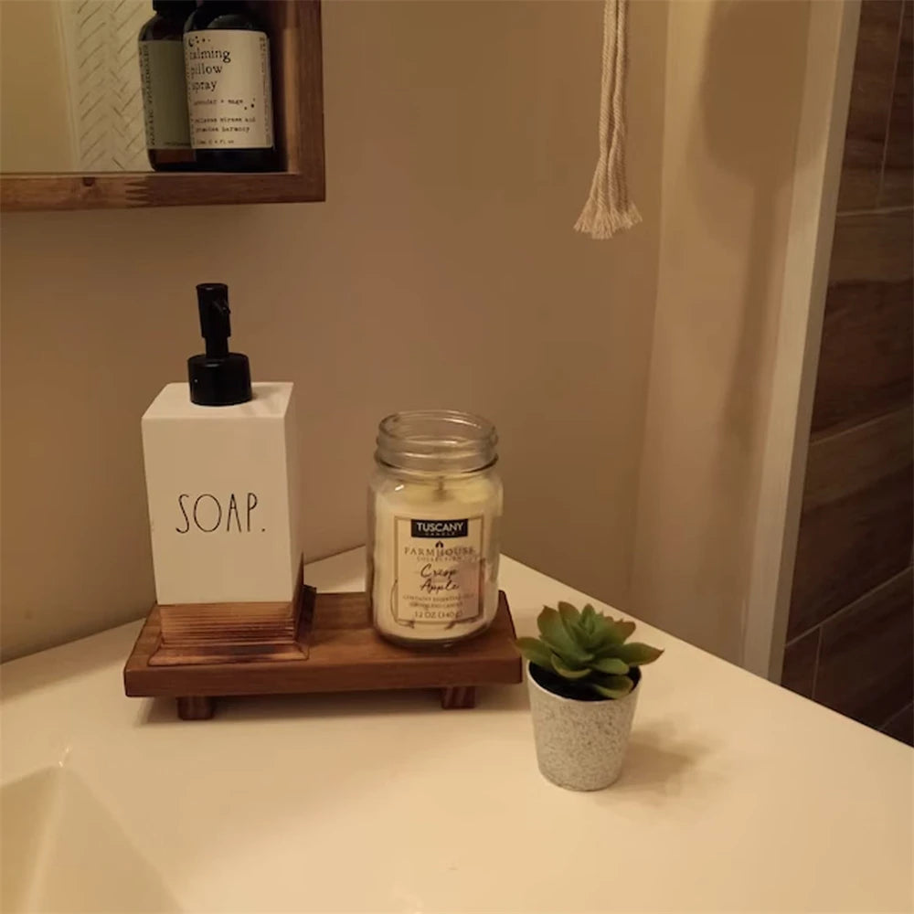 Wooden Pedestal Soap Stand Farmhouse Bathroom Counter Riser Soap Dish Display Tray for Kitchen and Bathroom – Light Carbonized