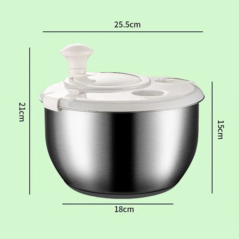 Stainless Steel Salad Spinner with Manual Spin Lid and Removable Drainer Basket