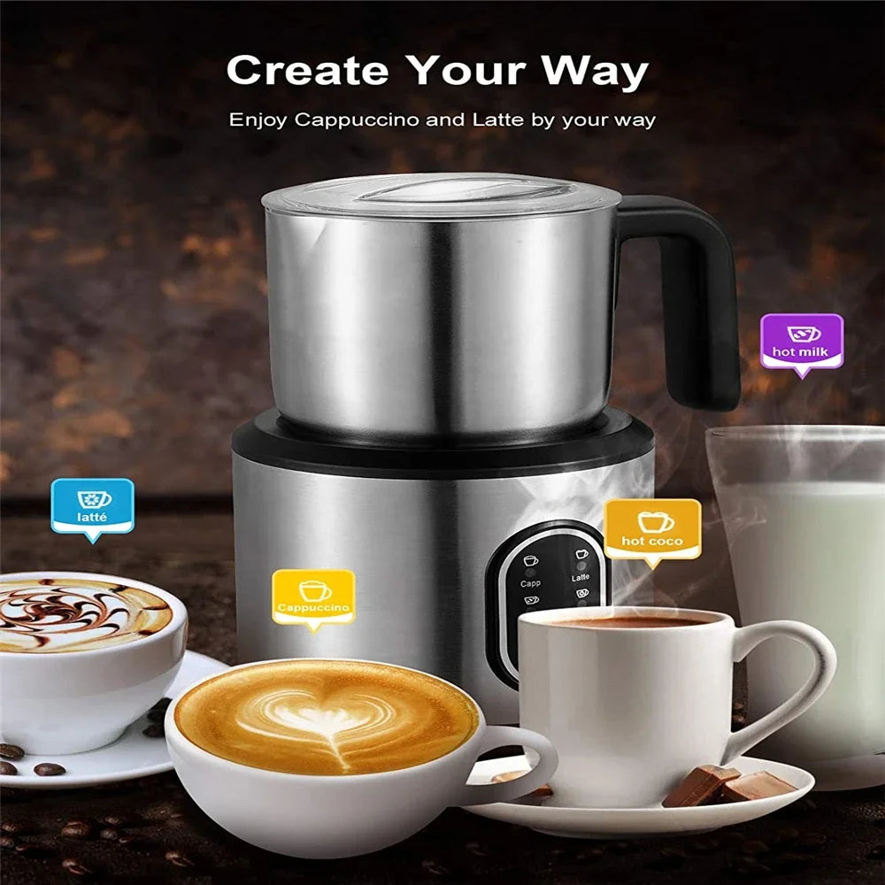 4-in-1 Electric Milk Frother with Hot and Cold Foam and Stainless Steel Pitcher