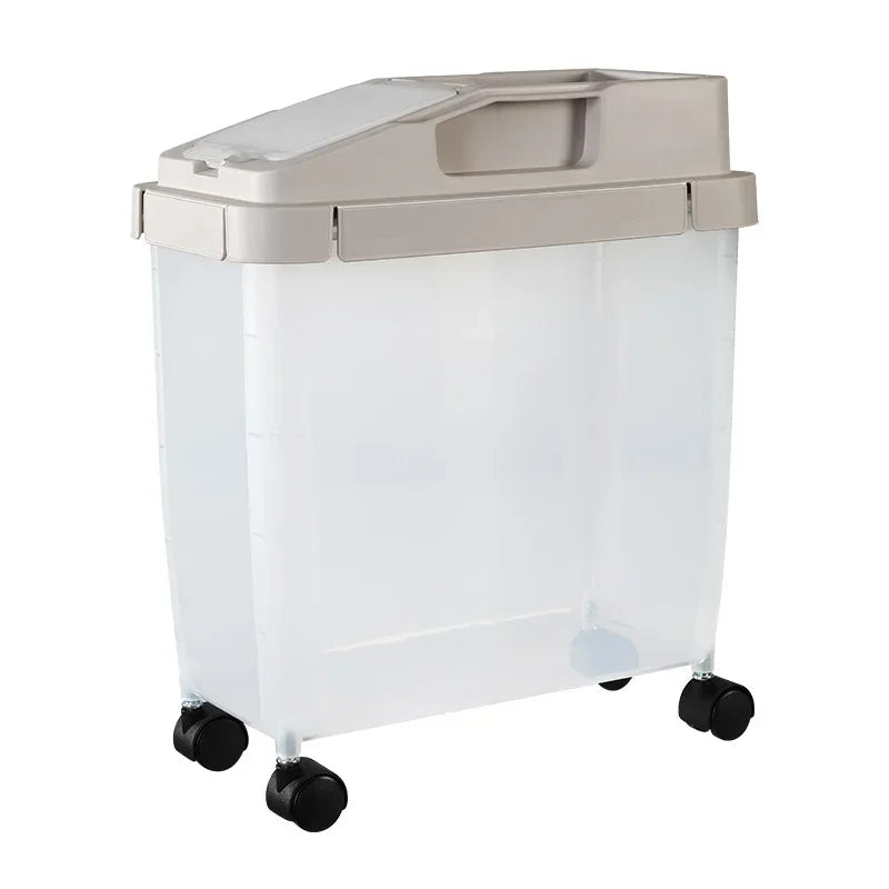 Rice Storage Container 10kg Airtight Kitchen Grain Bin with Wheels – Coffee