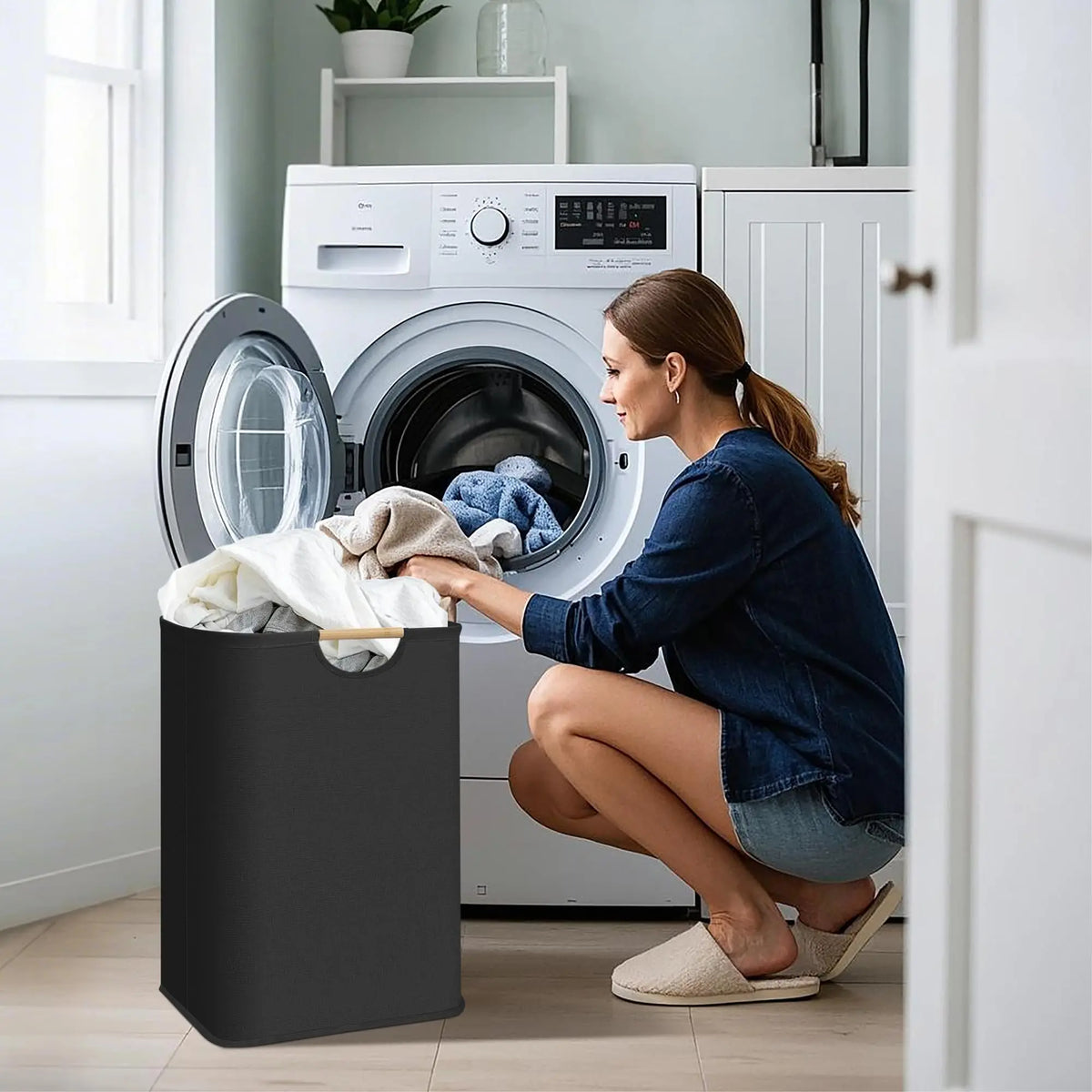 Extra Large Laundry Hamper 80L Foldable Dirty Clothes Basket With Handles - White