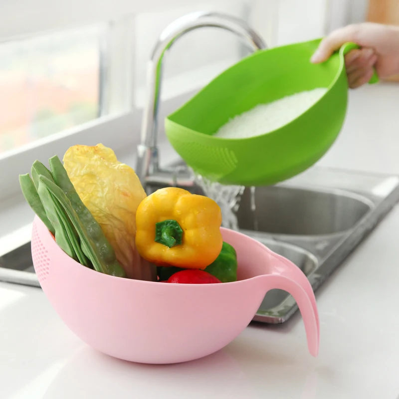 Kitchen Rice Sieve Drain Basket 22cm Vegetable Fruit Washing Strainer With Handle - Green