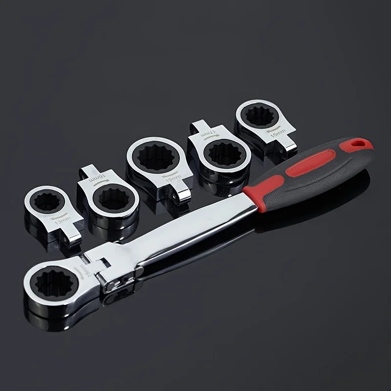 Ratchet Wrench Set Portable Multi Function Chrome Vanadium Steel 8 Piece Interchangeable Head Tool Kit