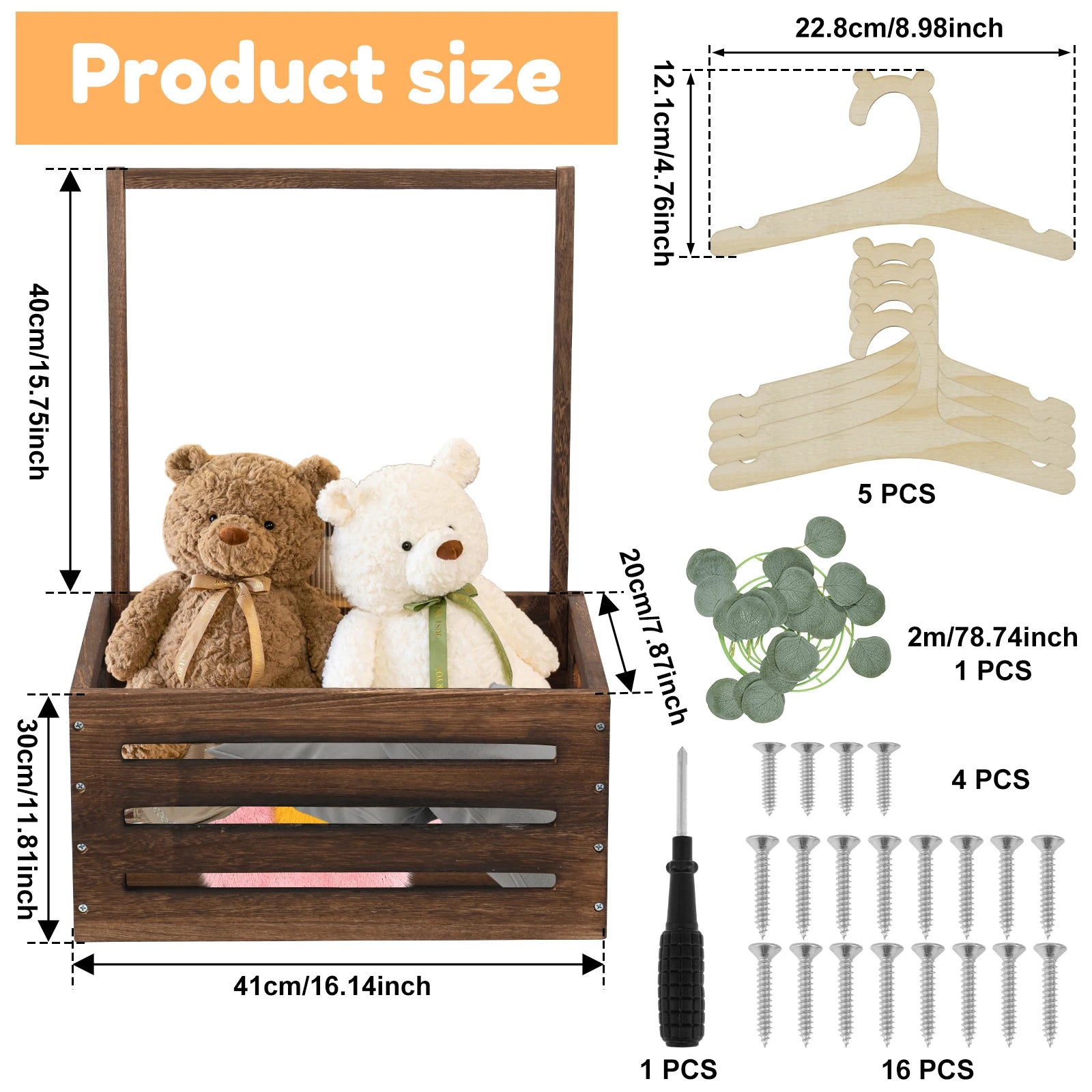 Storage Crate Portable Wooden Organizer Box with Handle Frame Set - Black