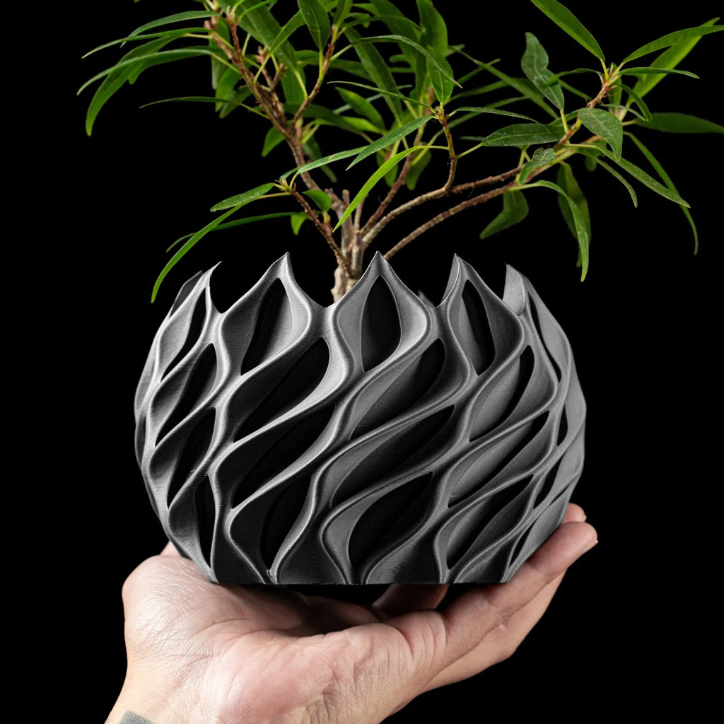 3D Printed Flower Pot – Modern Biodegradable Desktop Planter - White