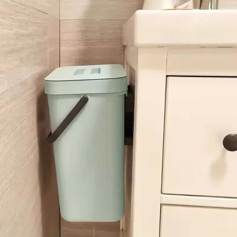 Hanging Rubbish Bin 3L Wall Mounted No-Drill Foldable Kitchen Waste Bin - Green