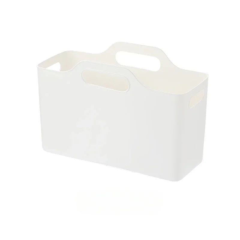 Portable Plastic Storage Basket with Handle Multi-Purpose Household Organiser Bin – White
