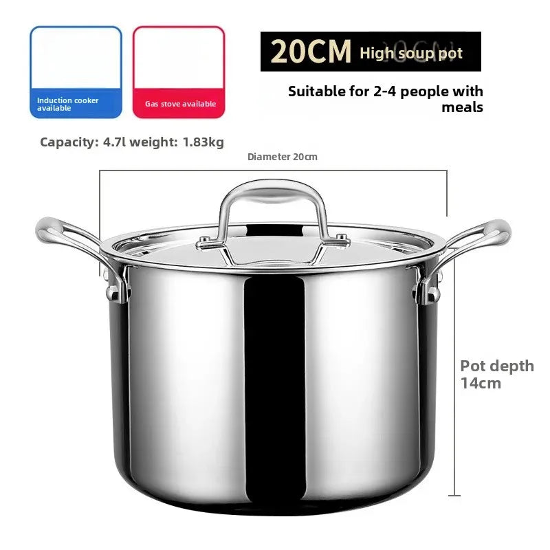 Stainless Steel Soup Pot 20cm Thickened Stew Cooking Pot Induction Compatible