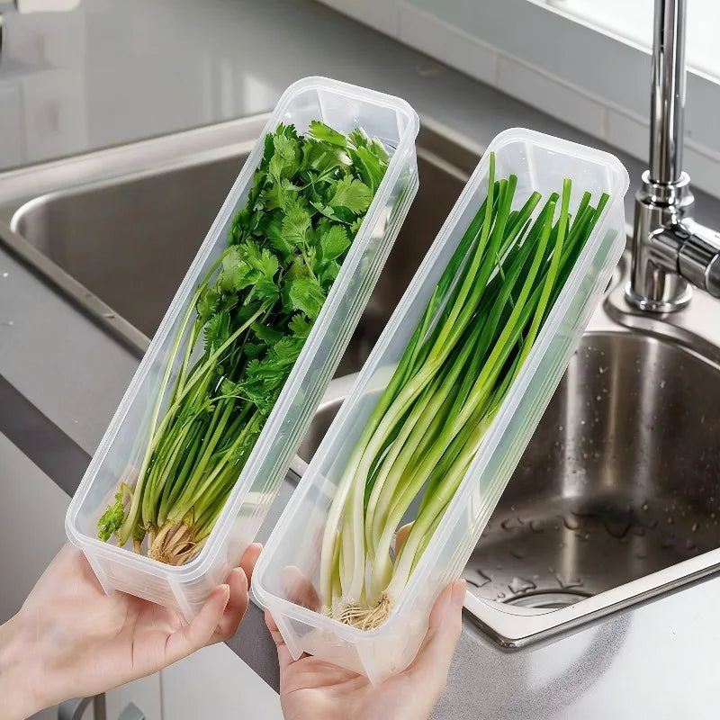 25cm Green Onion Fresh-Keeping Storage Box Refrigerator Container with Lid – 1 Piece