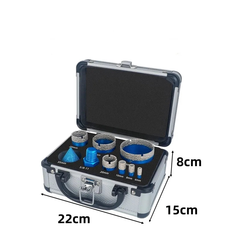 Diamond Drill Bit Set 9 Piece Vacuum Brazed Hole Saw Kit for Tile Granite Marble – Blue