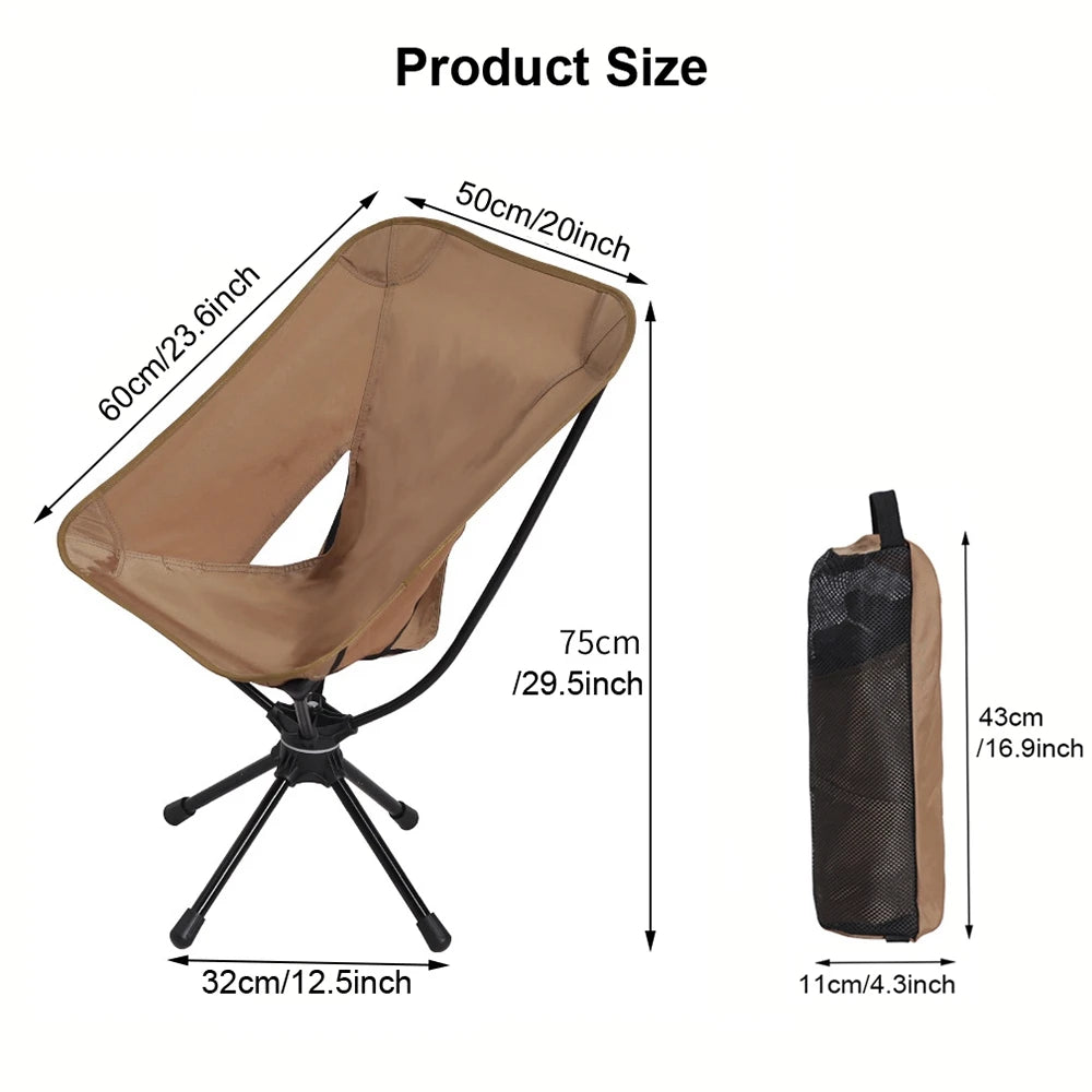 Camping Folding Chair 140kg Capacity Swivel Seat Portable Outdoor Stool – Black
