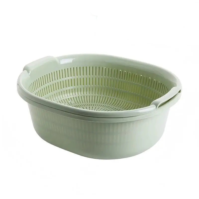 Double Layer Colander Set 30.4cm Plastic Vegetable Fruit Washing Bowl - Green