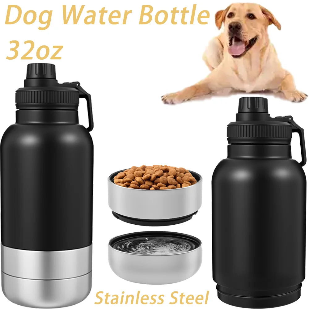Dog Water Bottle 3-in-1 Stainless Steel Leakproof Travel Bottle with Detachable Bowls