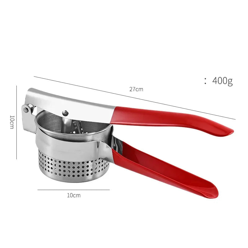 Stainless Steel Potato Ricer Manual Masher with 3 Interchangeable Discs – Red