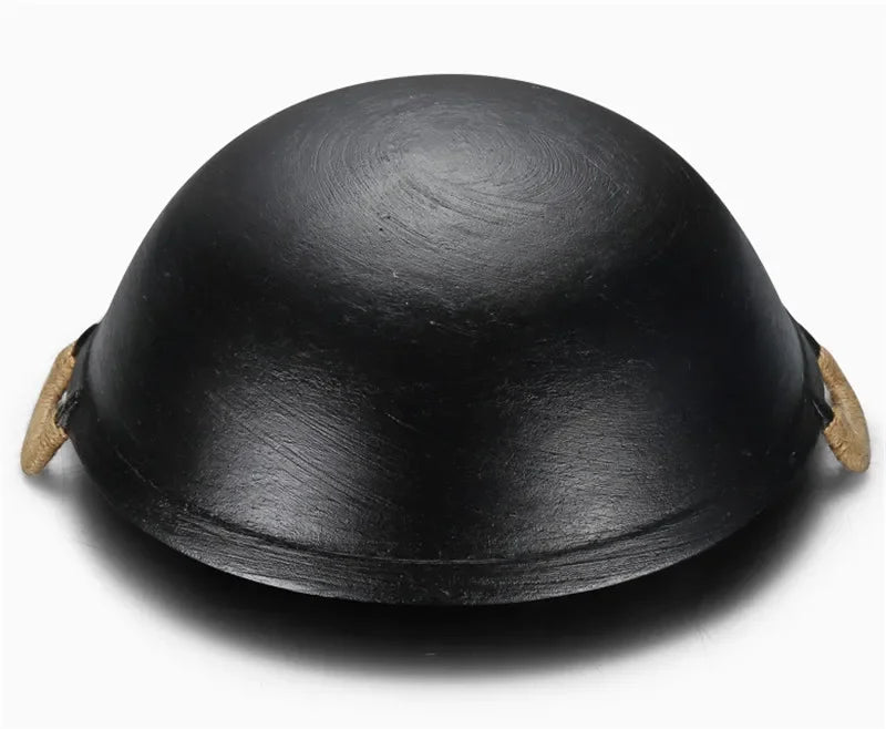 Cast Iron Wok Pot 38cm Round Bottom Non Coated Cooking Pot with Lid