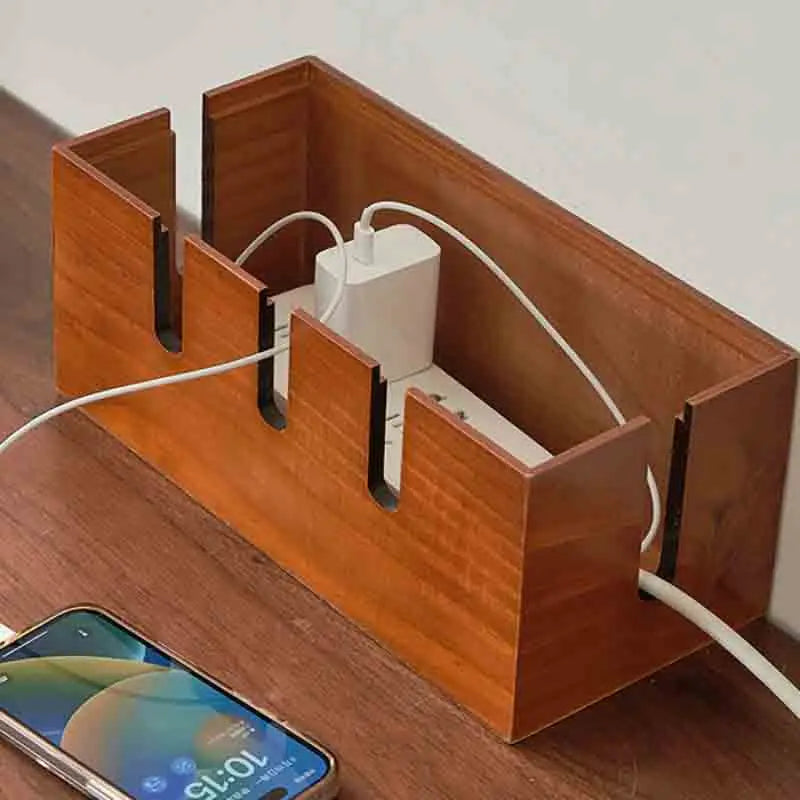 Cable Storage Box 30.5 cm Wooden Desktop Organiser with Lid for Power Cords and Charging Accessories