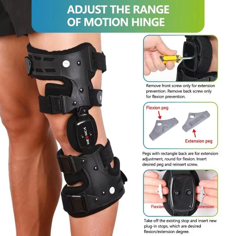 Adjustable Knee Brace Support Heavy Duty Hinged Stability Trainer for ACL Meniscus Joint Protection - Left