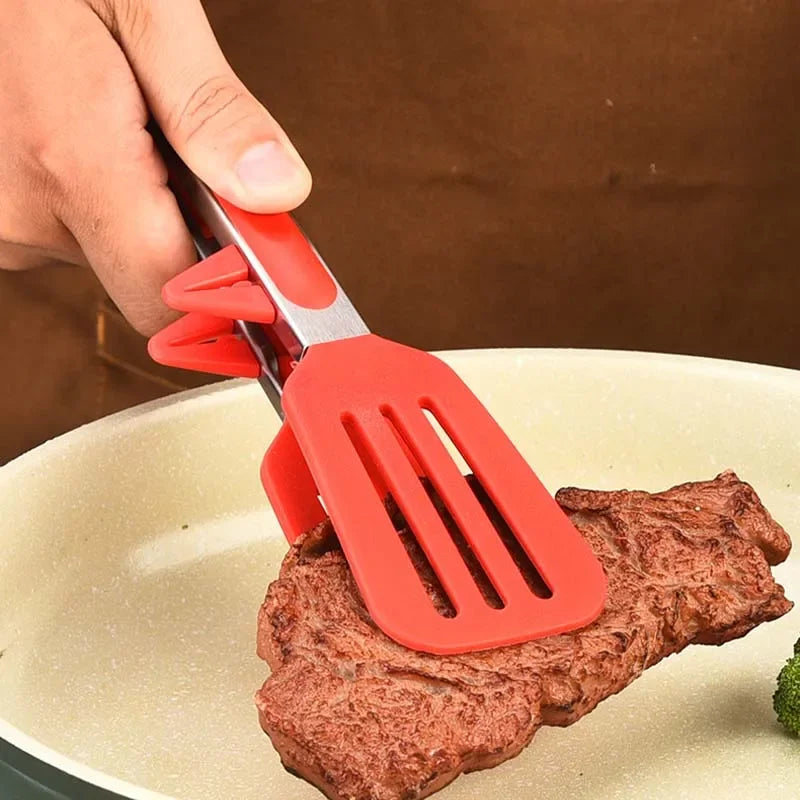 Food Tongs Stainless Steel Silicone Nylon Non Slip Cooking Serving BBQ Salad Clip - Green
