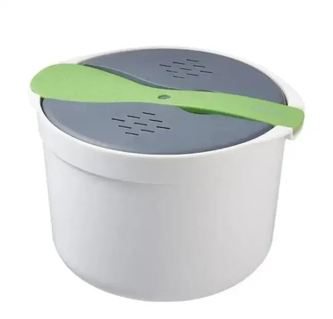 Microwave Rice Cooker Bento Lunch Box Food Steamer with Lid Portable Food Container – Green