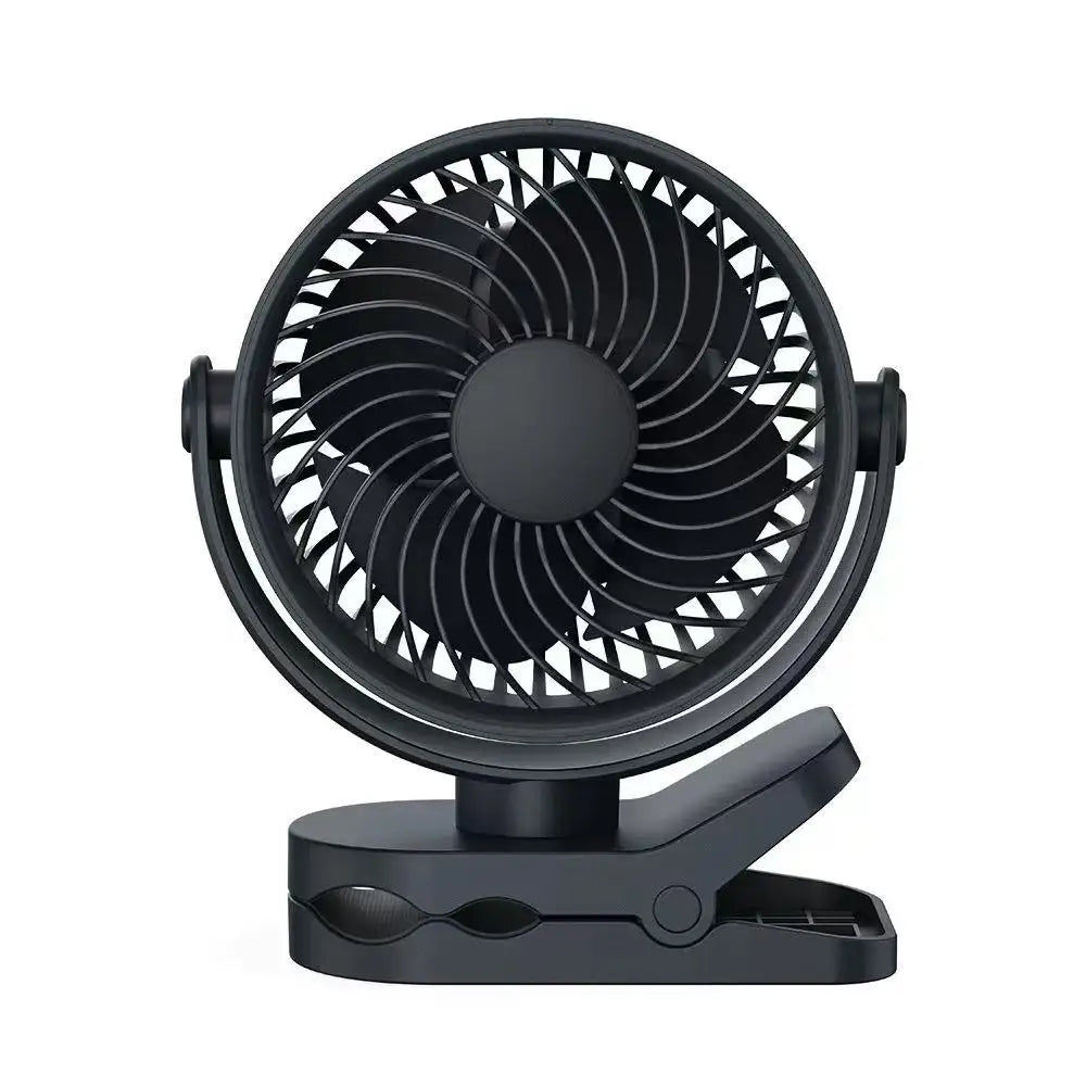 Mini Clip Fan USB Rechargeable 3 Speed Portable Desk Fan 360° Rotation - Black