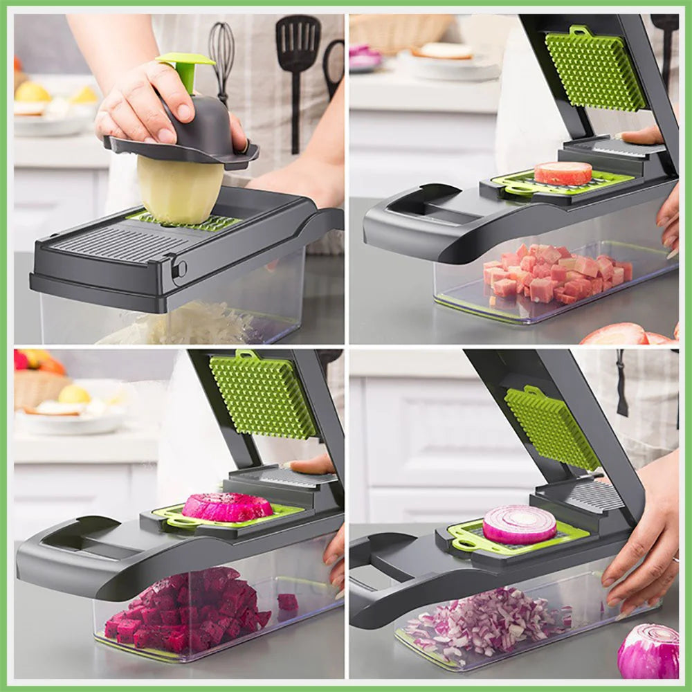 Multifunctional Vegetable Cutter Dicer Slicer Shredder Grater with Drain Basket – White