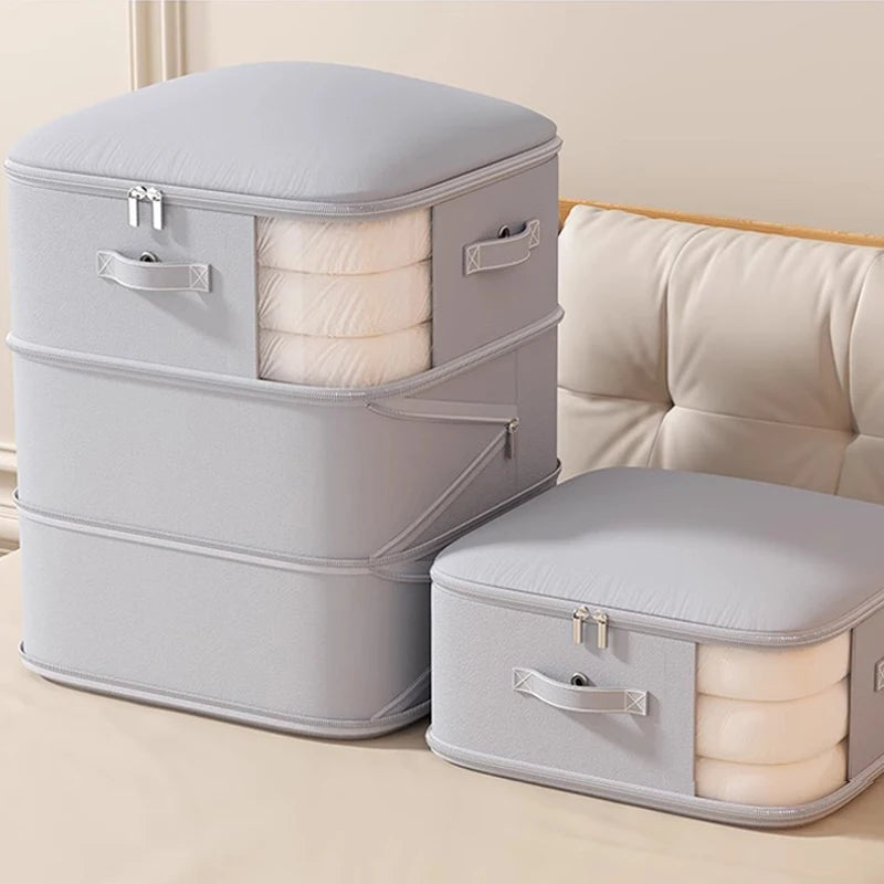 Quilt Storage Bag Large Capacity Foldable Clothing Organiser with Zipper - Beige