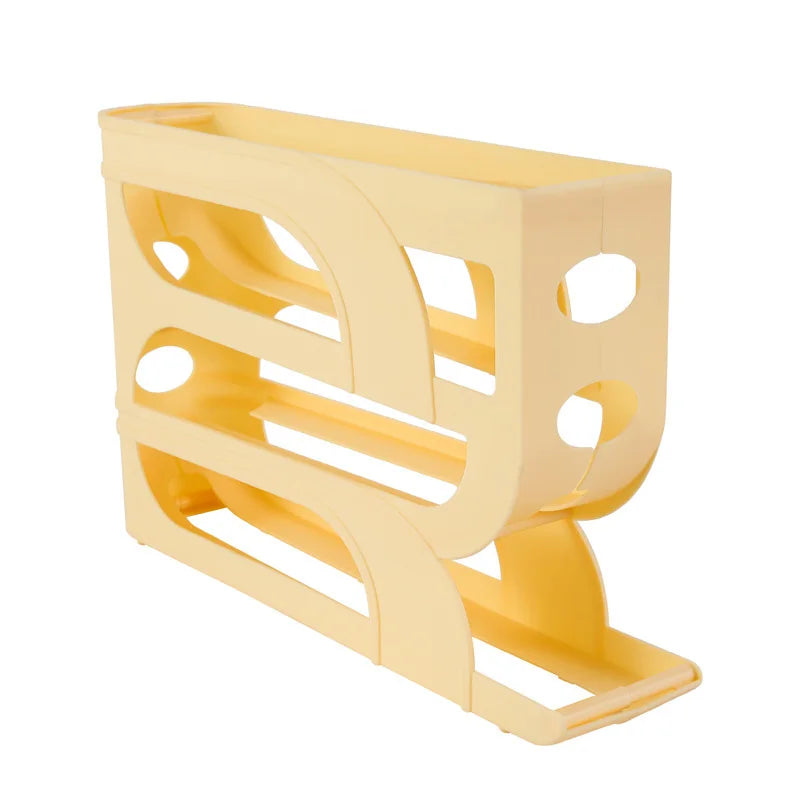 4 Tier Automatic Roll-Out Egg Storage Rack Refrigerator Egg Organizer Holder for Up to 30 Eggs – Yellow