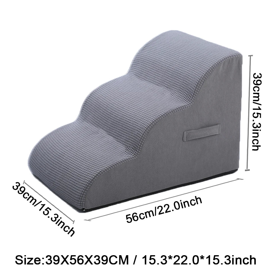 Portable 3 Step Pet Stairs Ramp Soft Foam Climbing Steps for Bed and Sofa - Grey