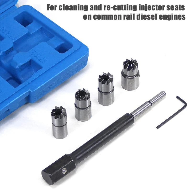 Heavy Duty 5 Piece Diesel Injector Seat Cutter Tool Kit with Flat & Angled Reamers 15-21mm