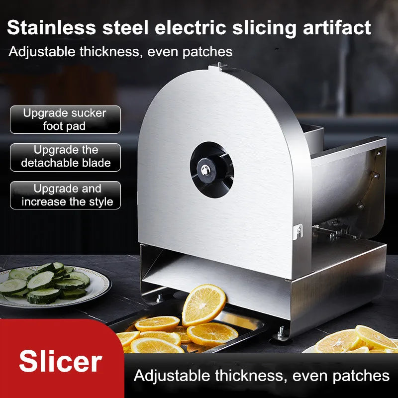 Electric & Manual Vegetable Slicer 220V Stainless Steel Multi-Blade Food Cutter - Gray