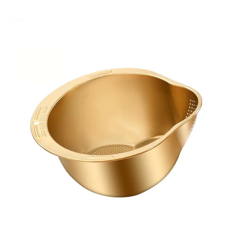 Rice Washing Bowl 304 Stainless Steel Strainer Colander for Grains - Gold