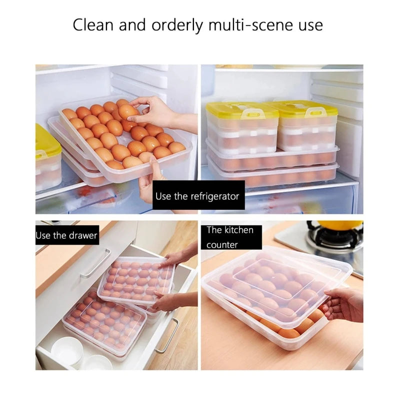 Egg Storage Box 30 Slot Refrigerator Organiser with Lid Portable Reusable Freshness Container