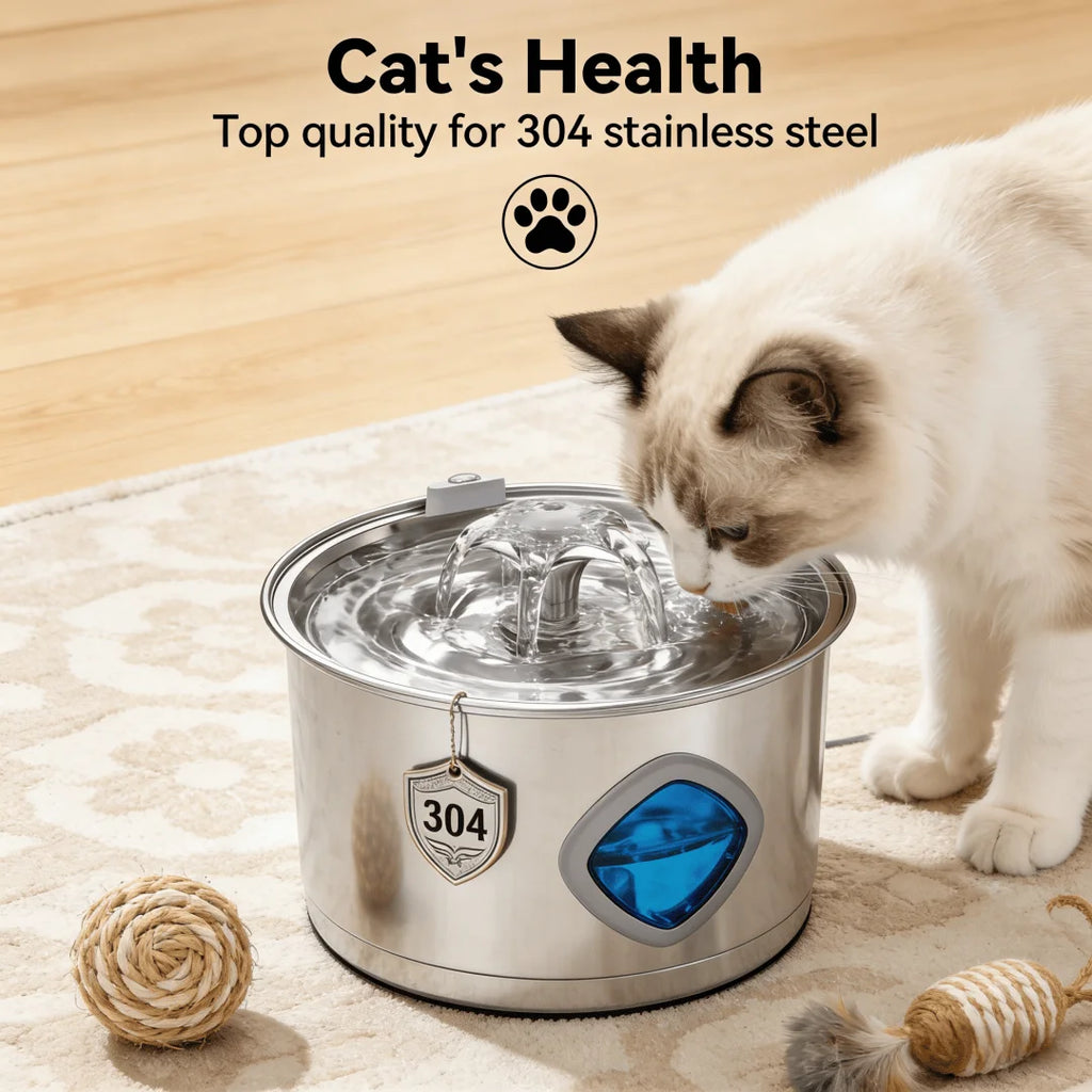 Pet Water Fountain 2.8 L Stainless Steel Cat Dog Drinker with 2 Filters - Silver