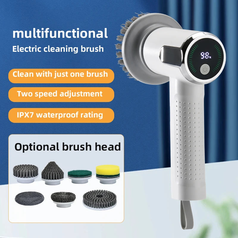 Electric Cleaning Brush 4 in 1 Cordless Spin Scrubber Waterproof Rechargeable - White