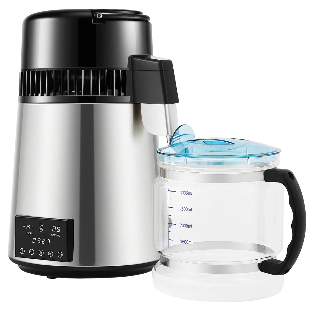 4L Water Distiller Purifier – Filtered Drinking Bottle with Softener, Temp Display & Overheat Protection for Home - Silver