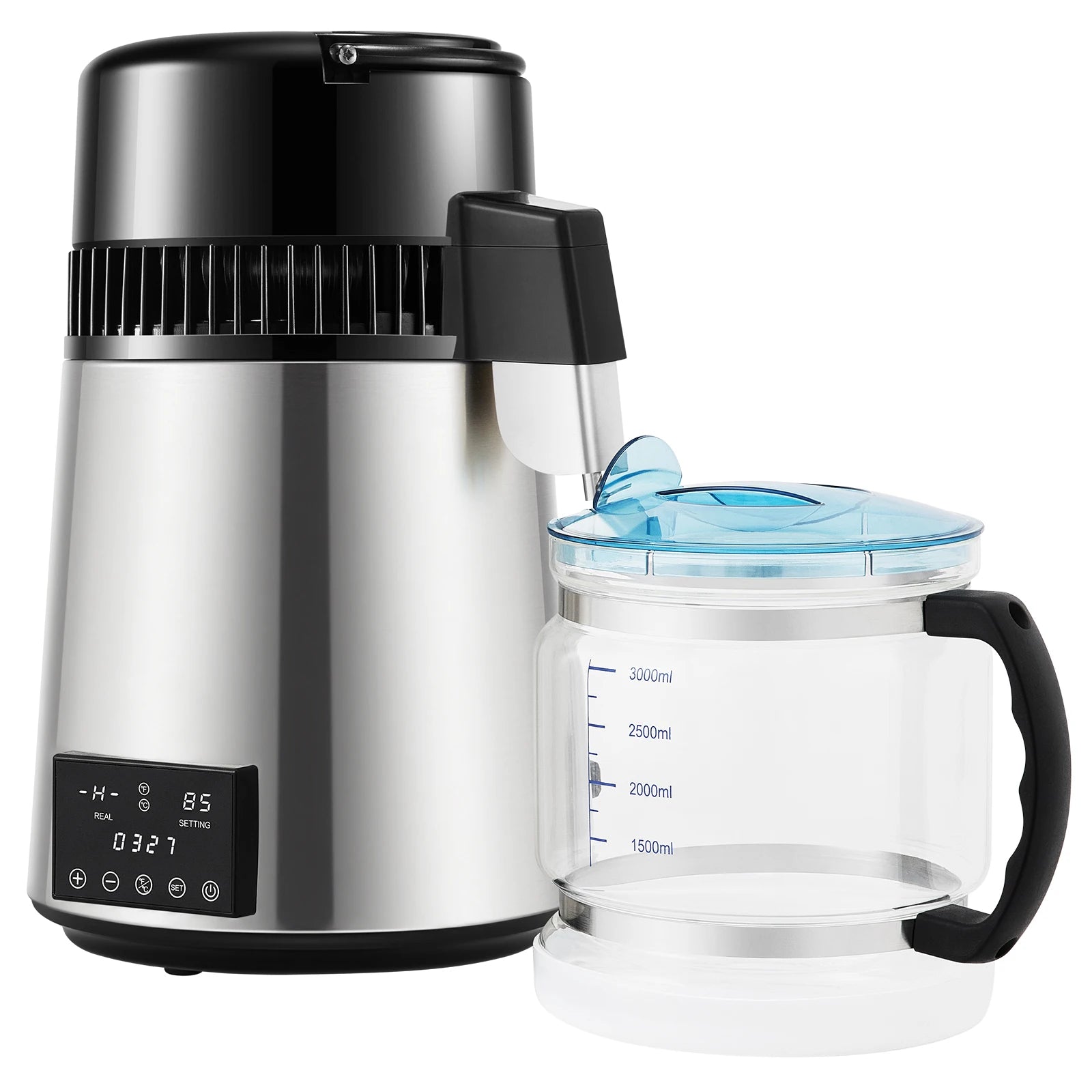4L Water Distiller Purifier – Filtered Drinking Bottle with Softener, Temp Display & Overheat Protection for Home - Silver
