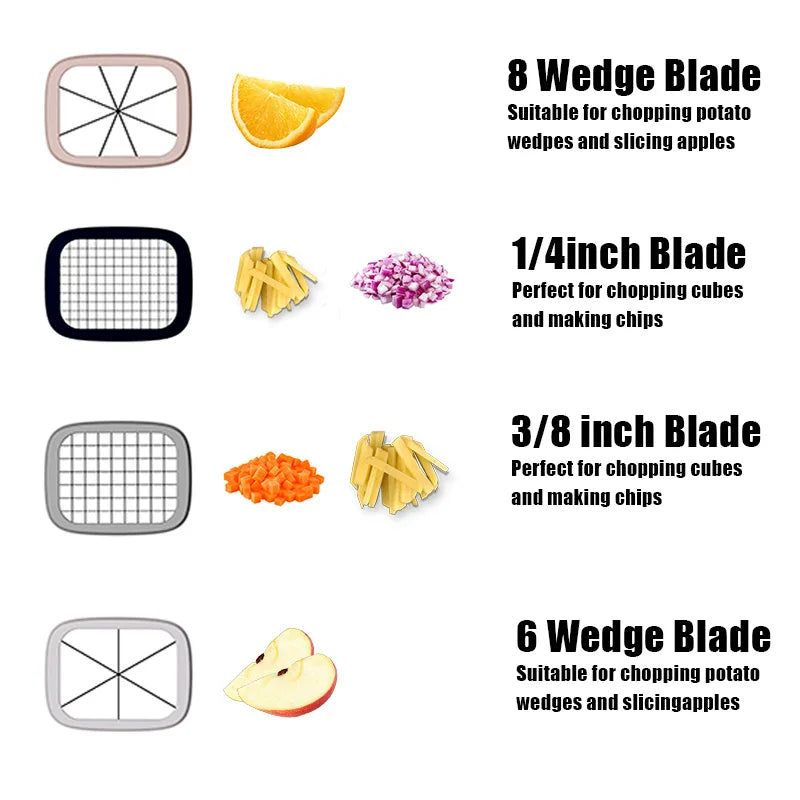 French Fry Cutter Vegetable Slicer with 4 Stainless Steel Blades Manual Potato Chip Maker – Grey
