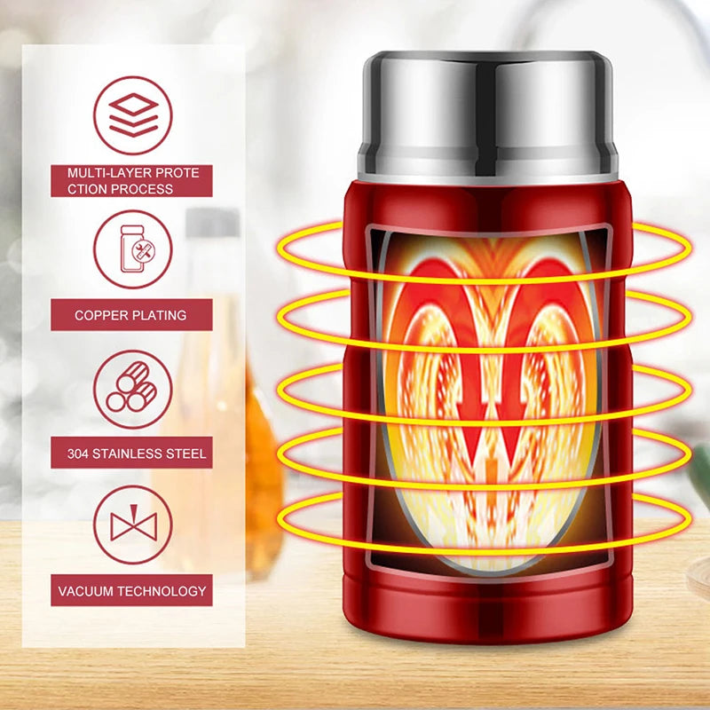 750ml Stainless Steel Insulated Food Thermos Jar with Folding Spoon – Gold