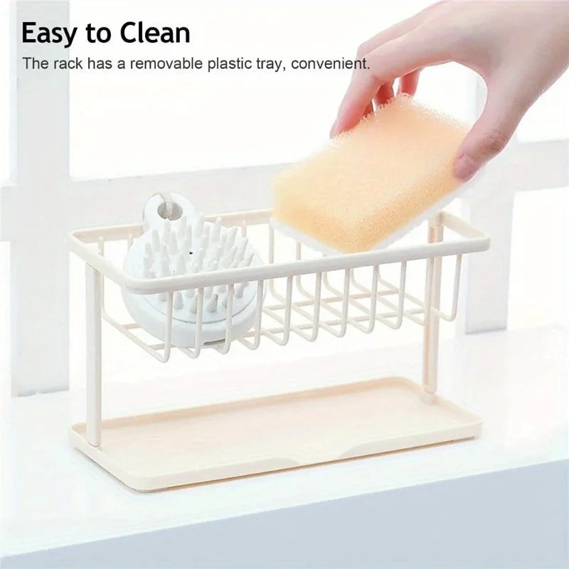 Sink Drain Rack Soap Sponge Storage Organizer ABS Kitchen Bathroom Shelf - White
