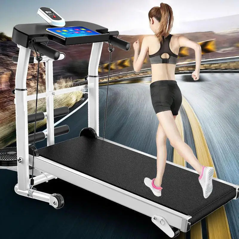 Mechanical Treadmill Foldable Running Machine with Resistance Bands and Twister Disc – White