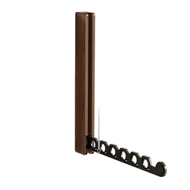 Retractable Wall Mounted Clothes Hanger Foldable Walnut Coat Rack Space Saving Laundry Drying Rack – Walnut