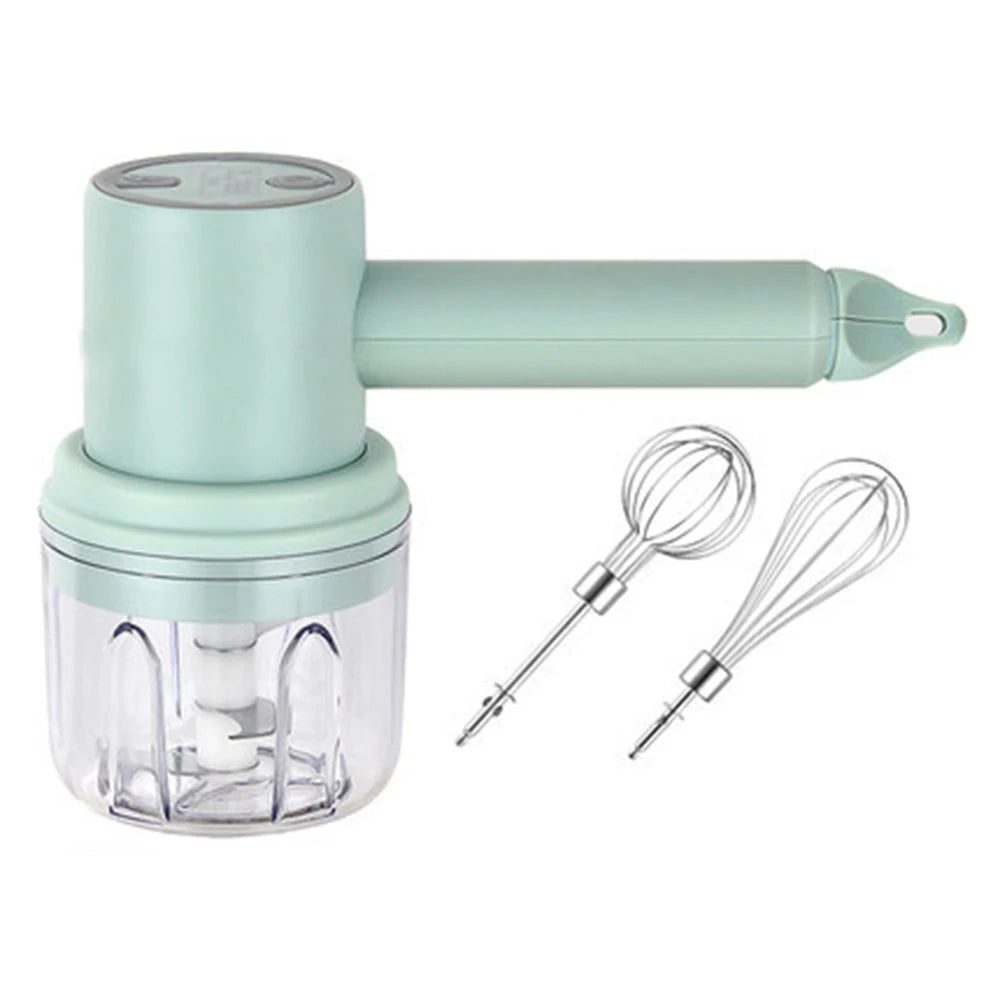 Hand Mixer USB Rechargeable Electric Food Mixer 3 Speed Portable Egg Beater with Masher 350ml - Green