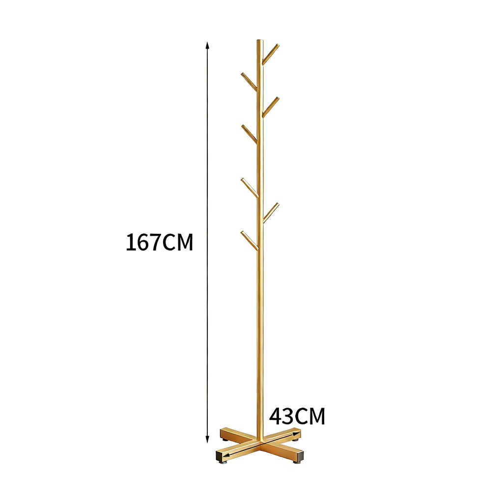 Clothes Rack Stand Metal Floor Standing Organizer Multi Hook Garment Hanger for Bedroom Living Room - Gold