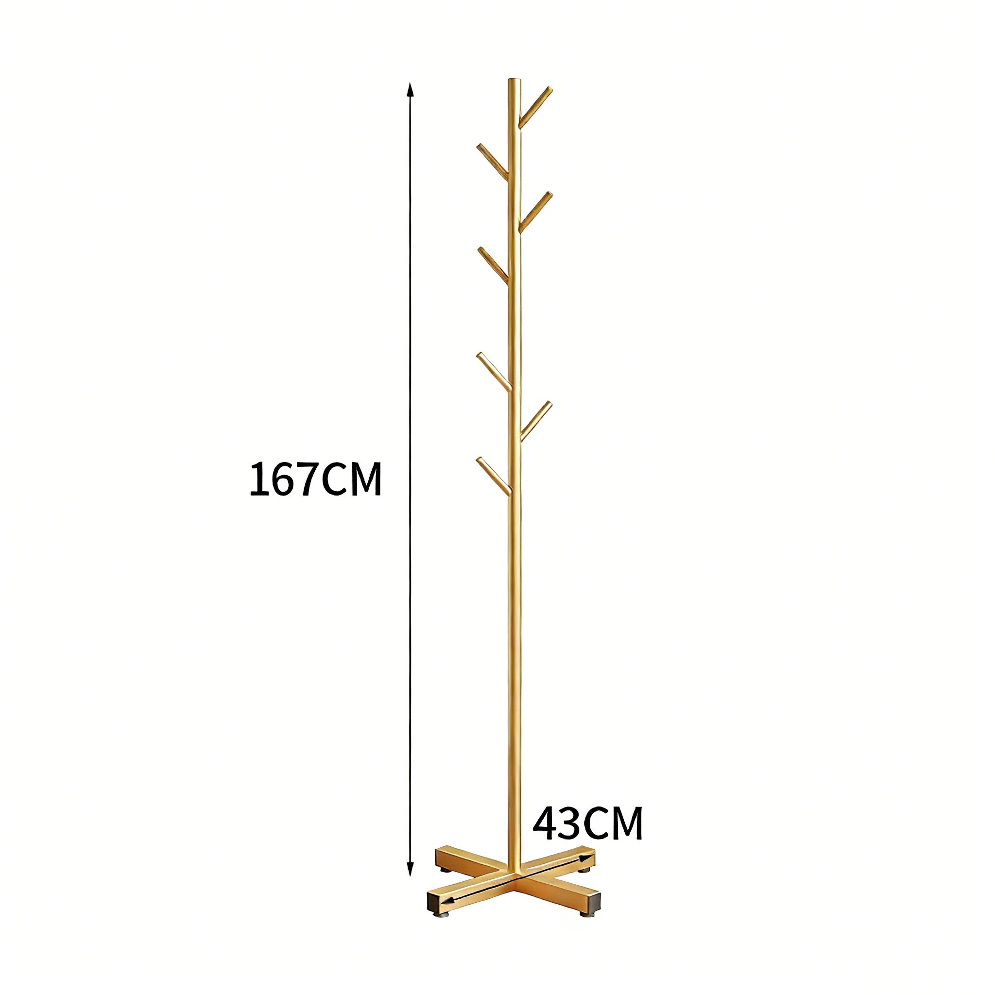 Clothes Rack Stand Metal Floor Standing Organizer Multi Hook Garment Hanger for Bedroom Living Room - Gold